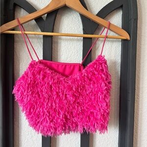 SHEIN Fuzzy Pink Crop Top.     (E)